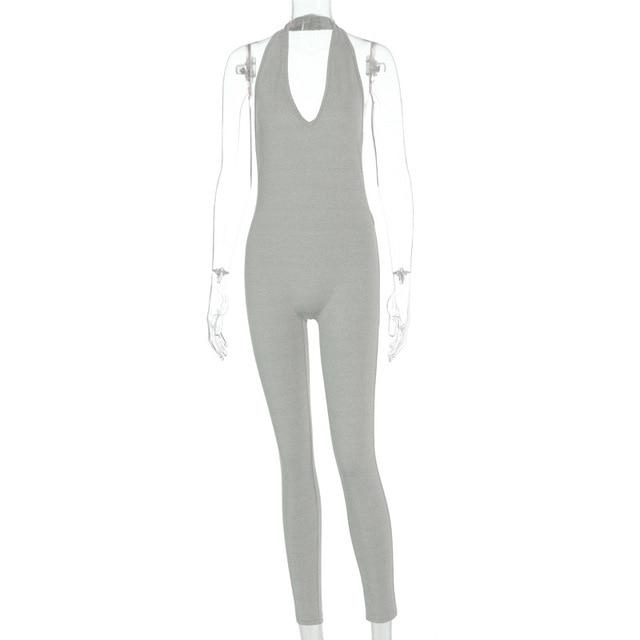 Simenual™ Solid Bodycon Halter Jumpsuits - MakenShop