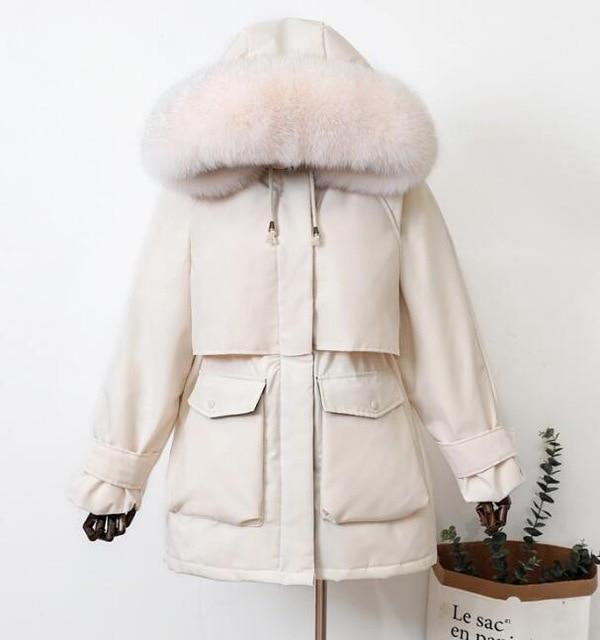 Large Natural Raccoon Fox Fur Hooded Winter Down Coat - MakenShop