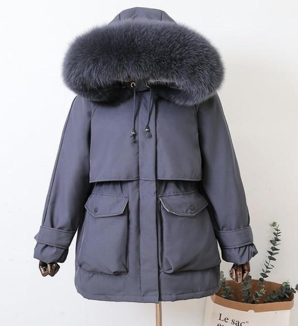 Large Natural Raccoon Fox Fur Hooded Winter Down Coat - MakenShop