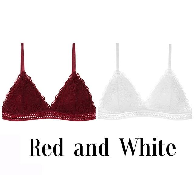 1/2PCS French Style Bralette Seamless Deep V Lace Wireless Bra - MakenShop