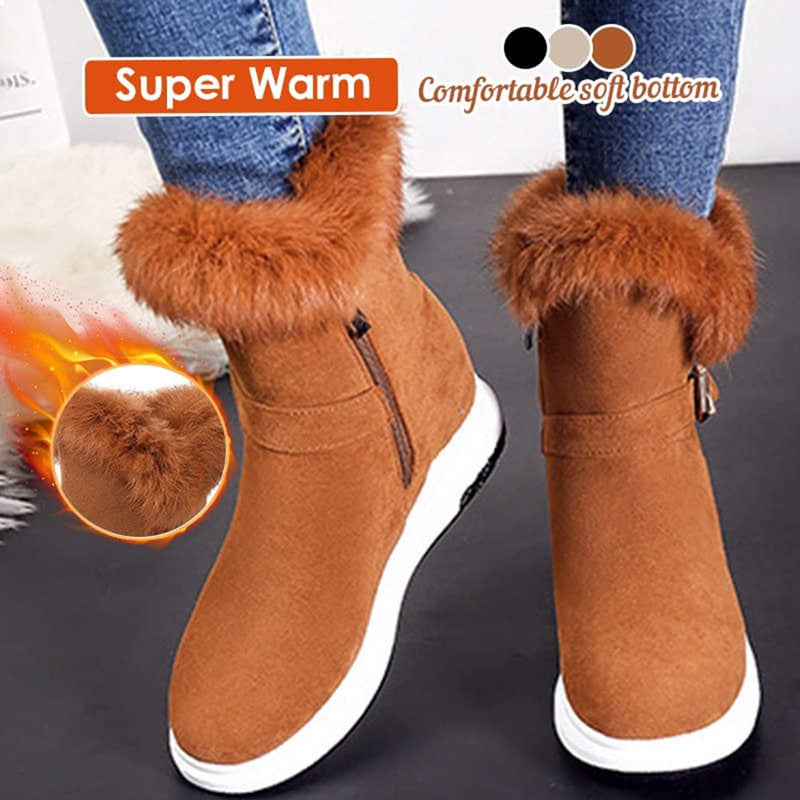 Fashion Buckle Decoration Zipper Warm Fur Lining Casual Short Boots - MakenShop