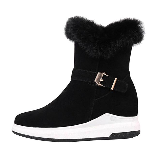 Fashion Buckle Decoration Zipper Warm Fur Lining Casual Short Boots - MakenShop