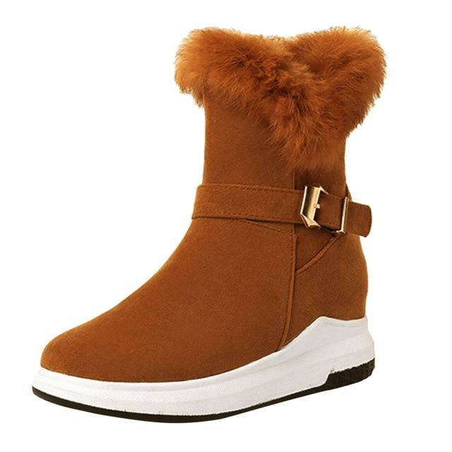 Fashion Buckle Decoration Zipper Warm Fur Lining Casual Short Boots - MakenShop