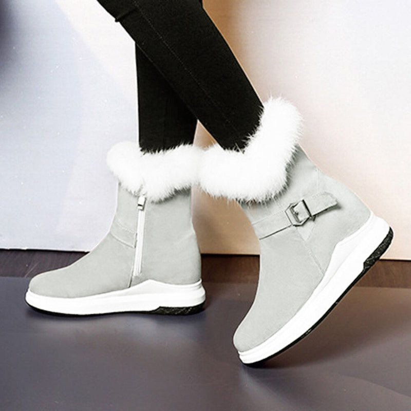 Fashion Buckle Decoration Zipper Warm Fur Lining Casual Short Boots - MakenShop